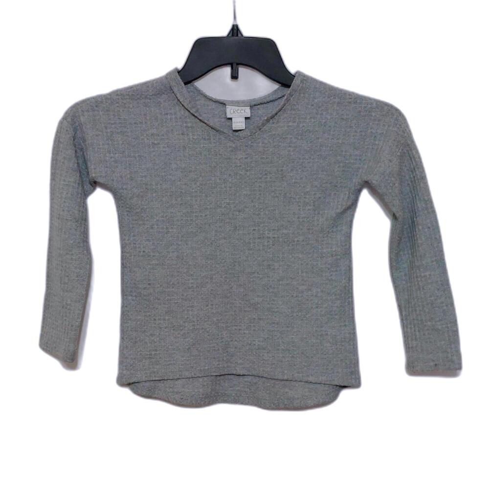 Falls‎ Creek Kids Girls Grey Waffle Knit Long Sleeve V-Neck Top Size S 6 6X
